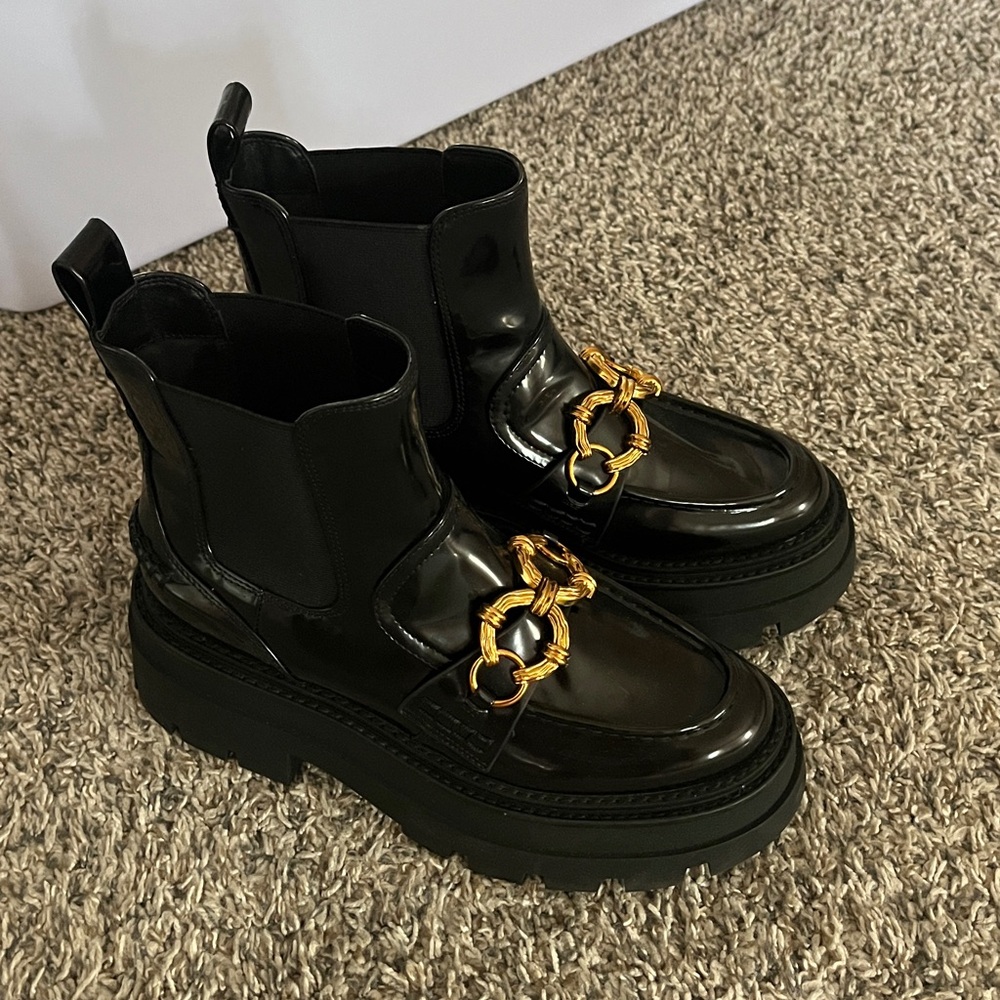 Circus by Sam Edelman Black Ankle Boots with Gold Accents